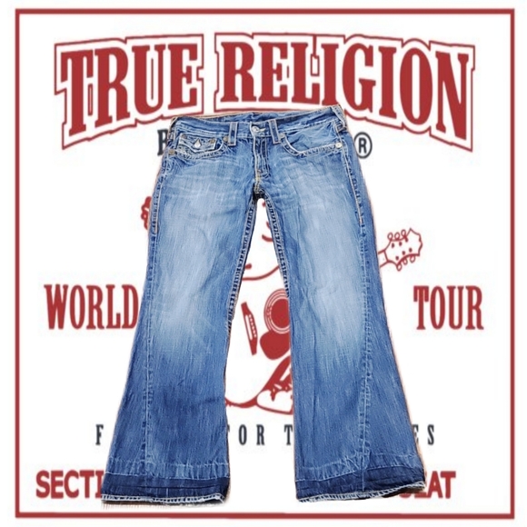Sz33 True Religion Joey Big T Flare Jeans 100% Cotton - Picture 13 of 16